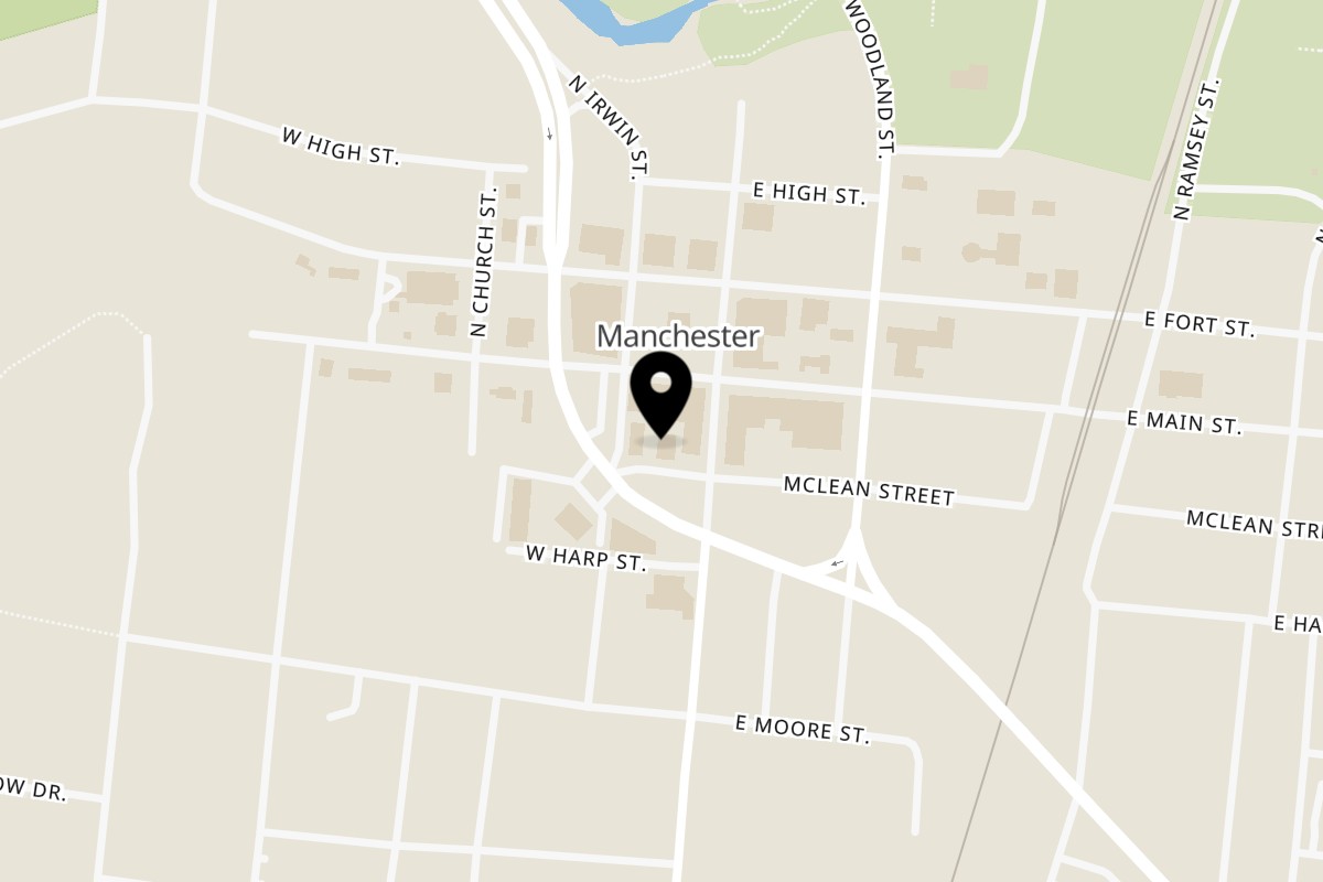 Map showing the location of Kami Sushi & Asian Kitchen on 108 W McLean St in Manchester
